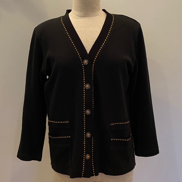 Cathy Daniels Womens Classic  Black Cardigan w Gold Buttons & Detailing / Size S - Picture 1 of 13